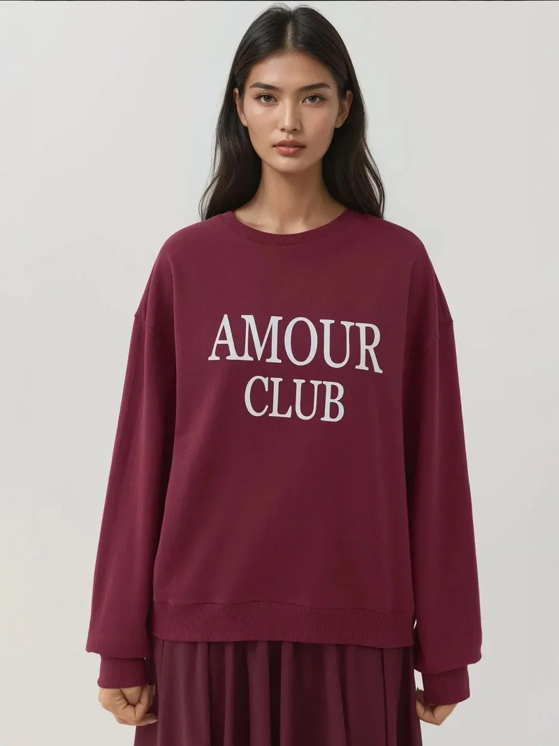 HICCUP Printed Crew Neck Relaxed Fit Raised Sweatshirt