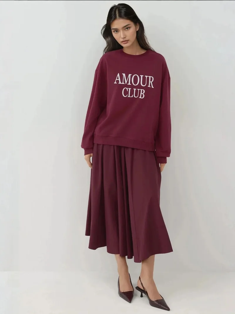 HICCUP Printed Crew Neck Relaxed Fit Raised Sweatshirt