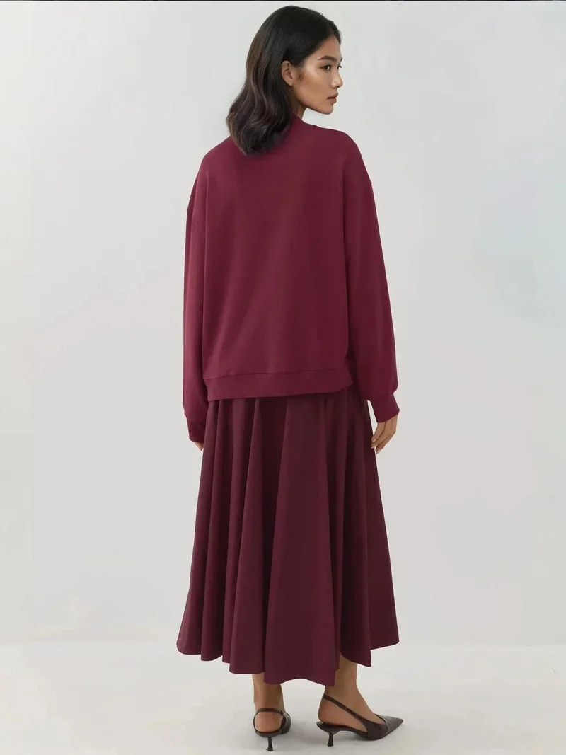 Hiccup Brick Red Printed Crew Neck Relaxed Fit Raised Sweatshirt for Women | Best Price UAE