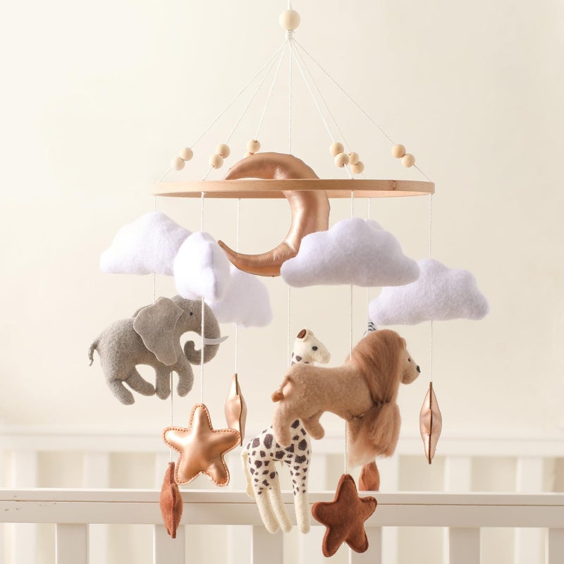 Crib Mobile: Handcrafted Wood & Safe Materials, Animal-Themed Design - Calming Music & Cognitive Development, Bassinet Mobile for Gender Neutral Nursery, Newborns, Boys Girls - Image 1