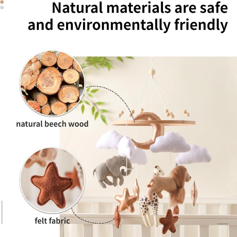 Crib Mobile: Handcrafted Wood & Safe Materials, Animal-Themed Design - Calming Music & Cognitive Development, Bassinet Mobile for Gender Neutral Nursery, Newborns, Boys Girls - Image 3