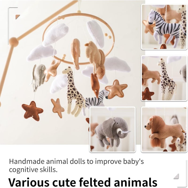 Crib Mobile: Handcrafted Wood & Safe Materials, Animal-Themed Design - Calming Music & Cognitive Development, Bassinet Mobile for Gender Neutral Nursery, Newborns, Boys Girls - Image 4