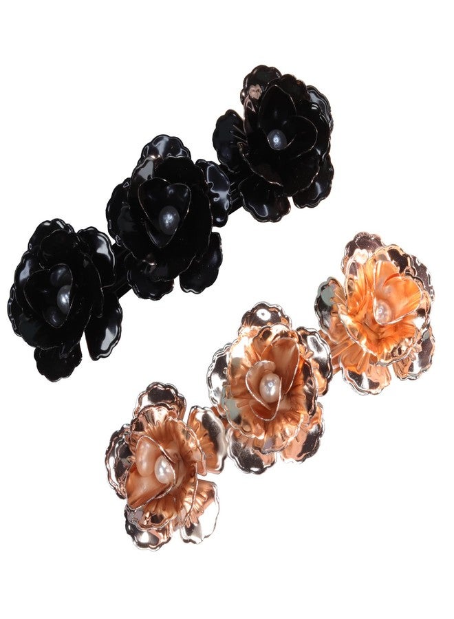 minihope Sparkling Metal Rose Hair Clip Flower Hairpin Rose Braided Duckbill Flower Hair Clip Pin up Headpieces for Woman Girl Gift For Birthday Party Mother’s Day - Image 1