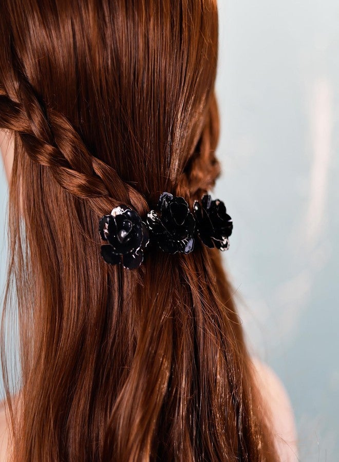 minihope Sparkling Metal Rose Hair Clip Flower Hairpin Rose Braided Duckbill Flower Hair Clip Pin up Headpieces for Woman Girl Gift For Birthday Party Mother’s Day - Image 4