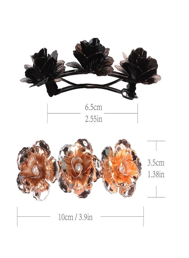 minihope Sparkling Metal Rose Hair Clip Flower Hairpin Rose Braided Duckbill Flower Hair Clip Pin up Headpieces for Woman Girl Gift For Birthday Party Mother’s Day - Image 3