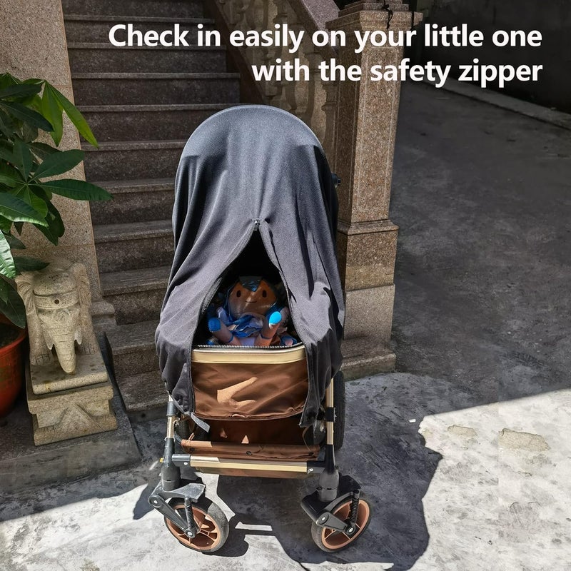 RESTCLOUD ظل الشمس لعربات الأطفال، ظل الشمس والنوم UV مناسب عالميًا لعربات الأطفال، غطاء عربات الأطفال المعتم، قابل للتنفس ويوقف 99% من أشعة الشمس (UPF50+) أسود - Image 4