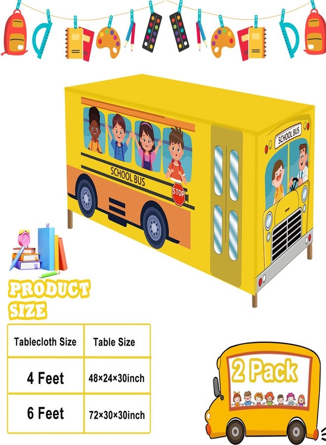 Jeyeou 2PCS 6Ft School Bus Tablecloth Washable First Day of School Table Cloth Party Decorations Polyester Cartoon Rectangle Table Cover for Classroom Home Back to School Day Graduation Party Favor - Image 2