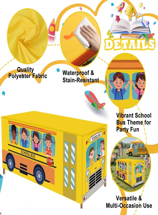 Jeyeou 2PCS 6Ft School Bus Tablecloth Washable First Day of School Table Cloth Party Decorations Polyester Cartoon Rectangle Table Cover for Classroom Home Back to School Day Graduation Party Favor - Image 3
