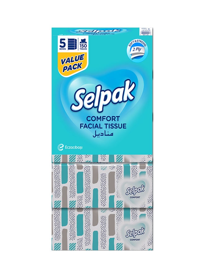 Selpak Comfort Boxed Facial Tissue 2 Ply 150 Sheets Pack of 5 - Image 2