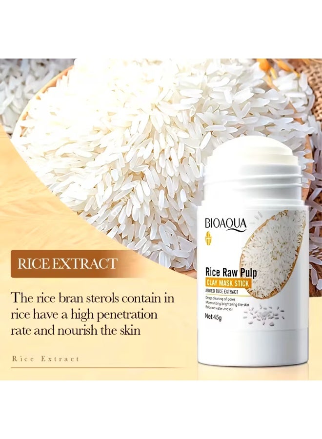 BIOAOUA Rice Raw Cleansing Clay Mask Stick Deep Clean Hydrating Moisturizing Refreshing Light Beige Application Mud Mask Moisturizing Blackhead Removal Firming Lifting Pore Tightening - Image 2