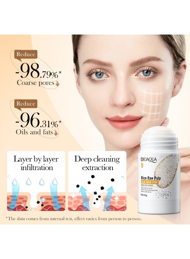 BIOAOUA Rice Raw Cleansing Clay Mask Stick Deep Clean Hydrating Moisturizing Refreshing Light Beige Application Mud Mask Moisturizing Blackhead Removal Firming Lifting Pore Tightening - Image 3