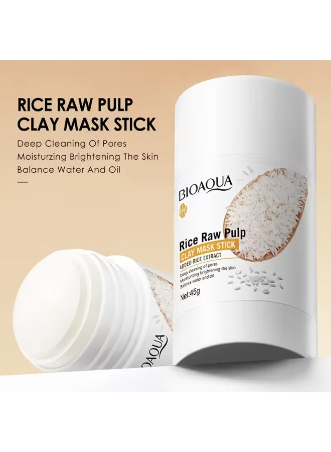 BIOAOUA Rice Raw Cleansing Clay Mask Stick Deep Clean Hydrating Moisturizing Refreshing Light Beige Application Mud Mask Moisturizing Blackhead Removal Firming Lifting Pore Tightening - Image 5