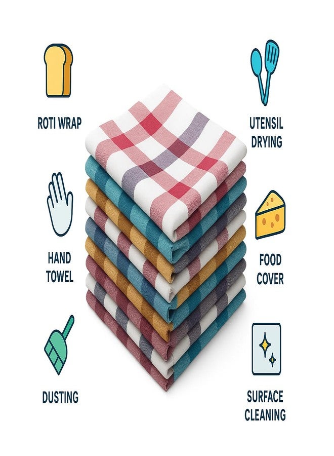Space Fly Cotton Kitchen Napkins 20x20 Inches - Multicolor Checkered Cloth Set | Soft & Absorbent Roti Wrap, Table Napkin, Tea Towel, Duster for Kitchen Cleaning & Dining Use (3) - Image 4