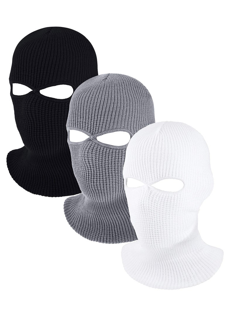 SOLARAE 3-hole Full Face Cover Winter Outdoor Sport Knitted Ski Adult Balaclava Headwrap Mask Motorcycle Cycling Snowboard Gear for Sports Men Women Double Hole, Black, White, Gray - Image 1