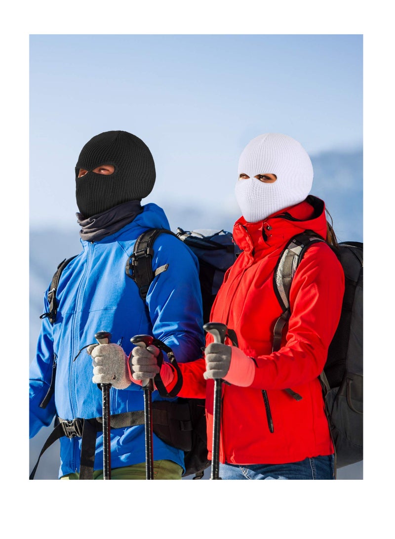 SOLARAE 3-hole Full Face Cover Winter Outdoor Sport Knitted Ski Adult Balaclava Headwrap Mask Motorcycle Cycling Snowboard Gear for Sports Men Women Double Hole, Black, White, Gray - Image 2