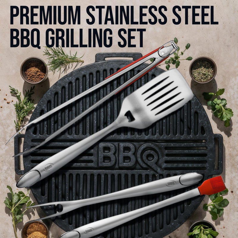 Kaluns BBQ Grilling Accessories, Grilling Gifts for Men Dad, Grill Tools for Outdoor Grill, Heavy Duty Stainless Steel Grill Set with Spatula, Tongs, Fork, Brush, & Grilling Mat, Best BBQ Gifts - Image 4