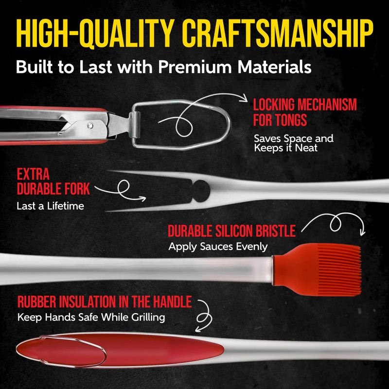 Kaluns BBQ Grilling Accessories, Grilling Gifts for Men Dad, Grill Tools for Outdoor Grill, Heavy Duty Stainless Steel Grill Set with Spatula, Tongs, Fork, Brush, & Grilling Mat, Best BBQ Gifts - Image 5