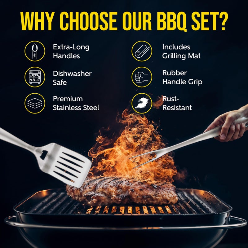 Kaluns BBQ Grilling Accessories, Grilling Gifts for Men Dad, Grill Tools for Outdoor Grill, Heavy Duty Stainless Steel Grill Set with Spatula, Tongs, Fork, Brush, & Grilling Mat, Best BBQ Gifts - Image 3