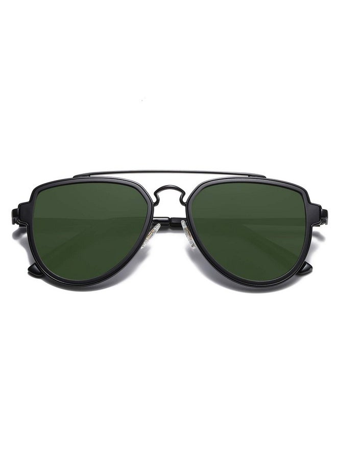 Sojos Retro Polarized Double Bridge Sunglasses For Men Women Mirrored Lens Sj1051 With Black Frame/Green Lens  - Image 1
