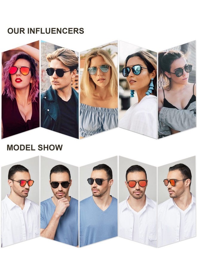 Sojos Retro Polarized Double Bridge Sunglasses For Men Women Mirrored Lens Sj1051 With Black Frame/Green Lens  - Image 4
