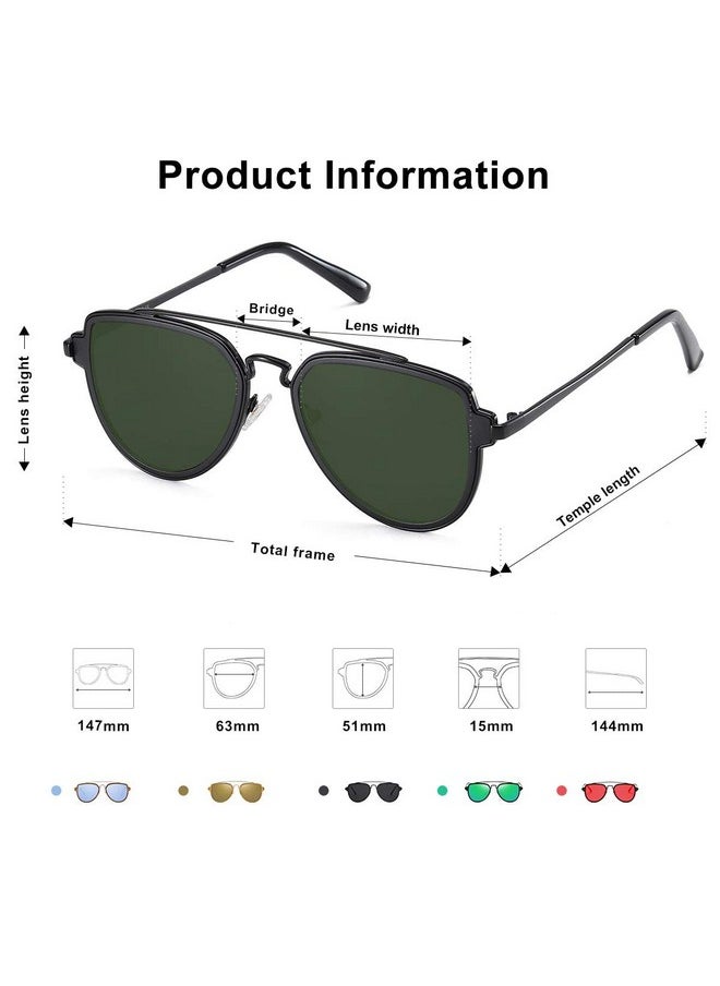 Sojos Retro Polarized Double Bridge Sunglasses For Men Women Mirrored Lens Sj1051 With Black Frame/Green Lens  - Image 2