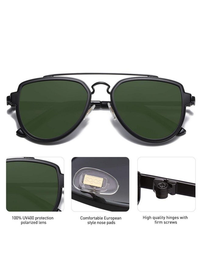 Sojos Retro Polarized Double Bridge Sunglasses For Men Women Mirrored Lens Sj1051 With Black Frame/Green Lens  - Image 3