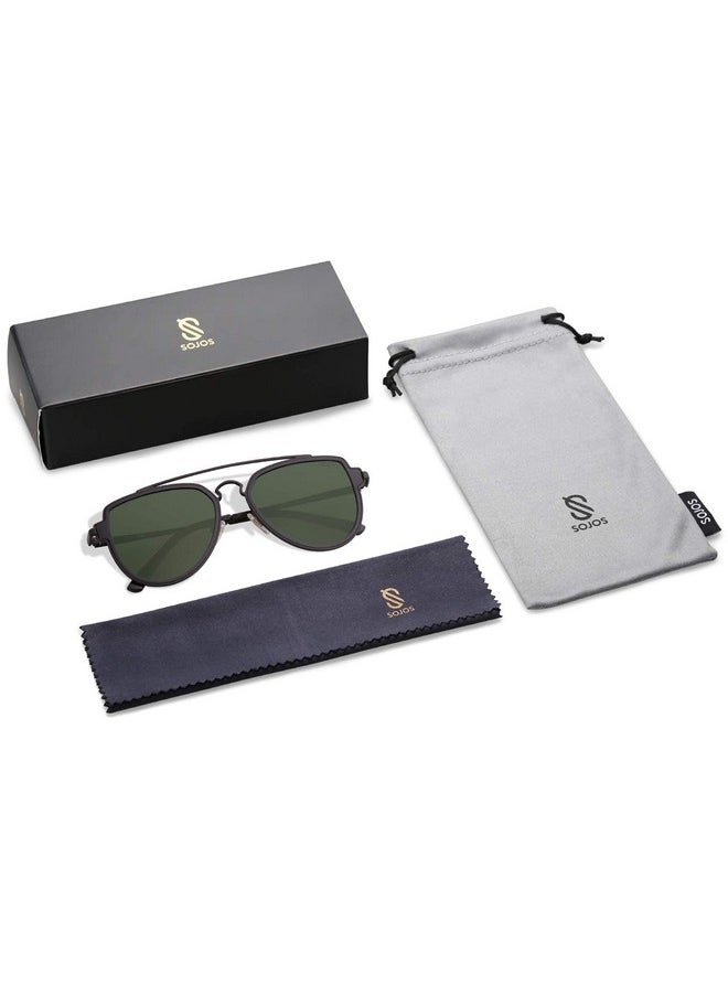 Sojos Retro Polarized Double Bridge Sunglasses For Men Women Mirrored Lens Sj1051 With Black Frame/Green Lens  - Image 5