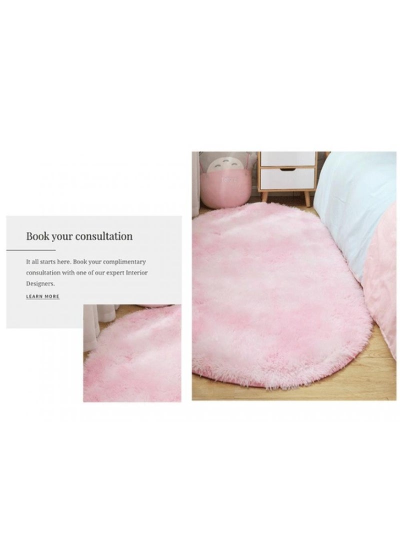Bluejw 1-Piece Bedroom Carpet Oval Light Pink 160 CM - Image 2