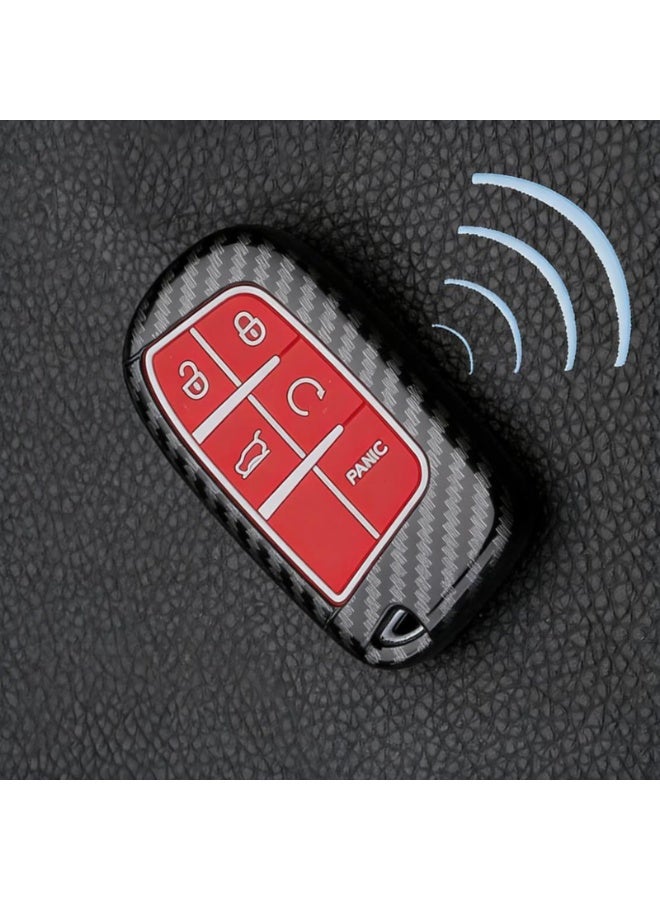 NOSKIN Carbon Fiber Pattern Key Fob Cover Case fit for Jeep Grand Cherokee, Renegade, Chrysler 200 300, Dodge RAM, Durango, Charger, Challenger, Journey, Dart, Fiat, 5 Buttons Keyless Entry Remote (red) - Image 4