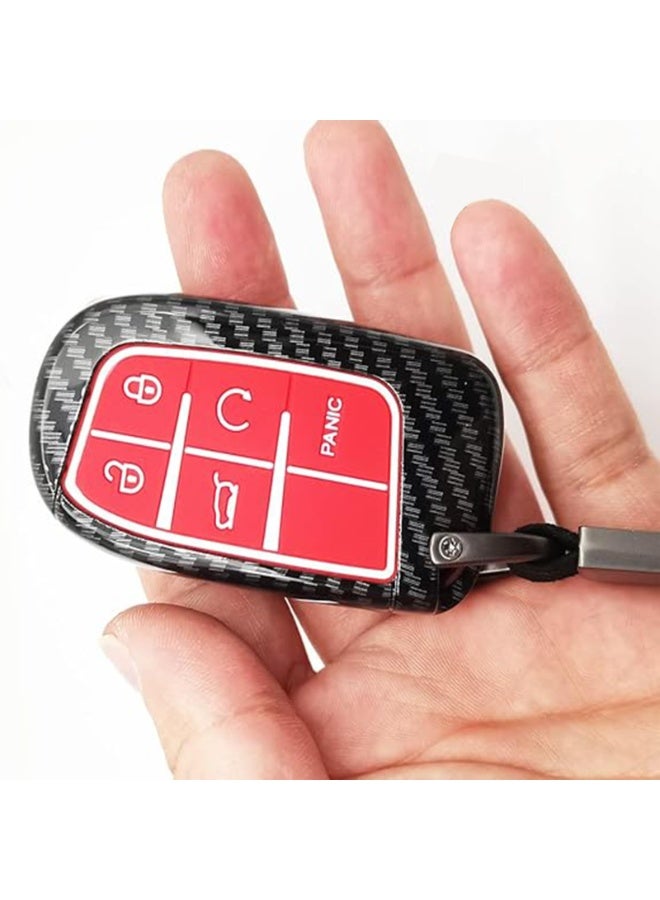 NOSKIN Carbon Fiber Pattern Key Fob Cover Case fit for Jeep Grand Cherokee, Renegade, Chrysler 200 300, Dodge RAM, Durango, Charger, Challenger, Journey, Dart, Fiat, 5 Buttons Keyless Entry Remote (red) - Image 2