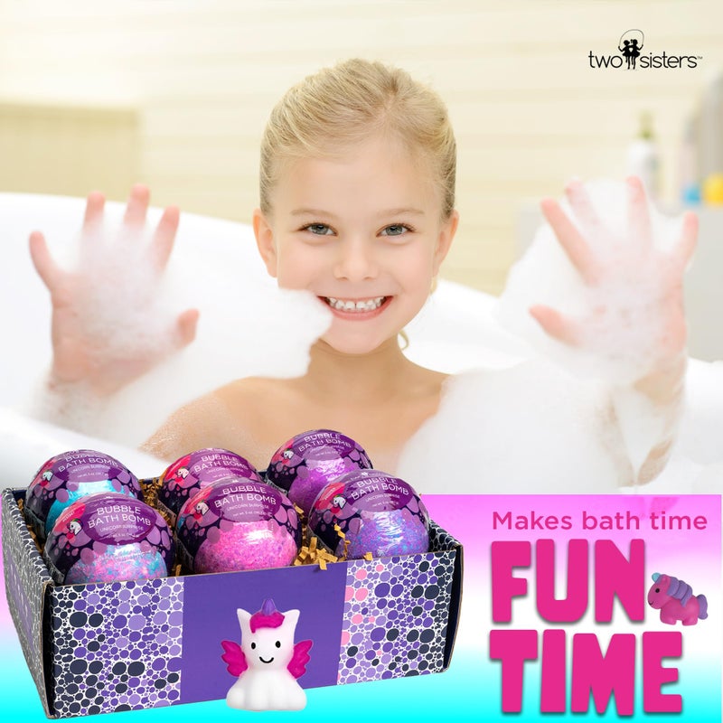 Two Sisters Unicorn Bath Bombs for Girls with Surprise Toys Inside (6 Pack) - Large Bubble Bomb for Kids, Gentle and Safe, Made in USA, Fizzies, Fruity Scents, Won't Stain Tub - Ideal Gift by Two Sisters - Image 4