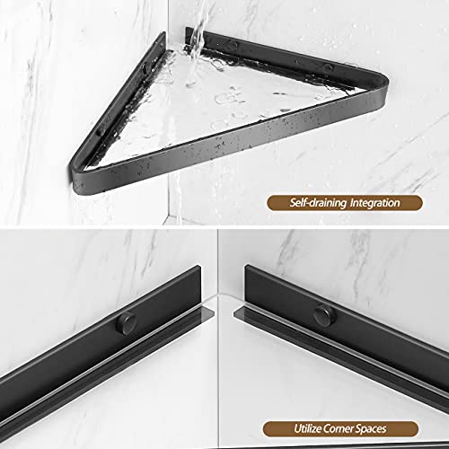 VOLPONE Bathroom Shelves Wall Mounted Glass Corner Shower Shelf for Bathroom Floating Shelf Tempered Glass Wall Organizer 2-Tier(Black) - Image 3