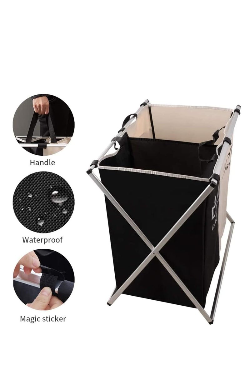 Flushrenic Laundry basket clothes hamper 135l 3 sections clothe sorter bin,foldable waterproof organizer bag with aluminum frame,washing storage dirty clothes basket for bathroom washroom bedroom - Image 3