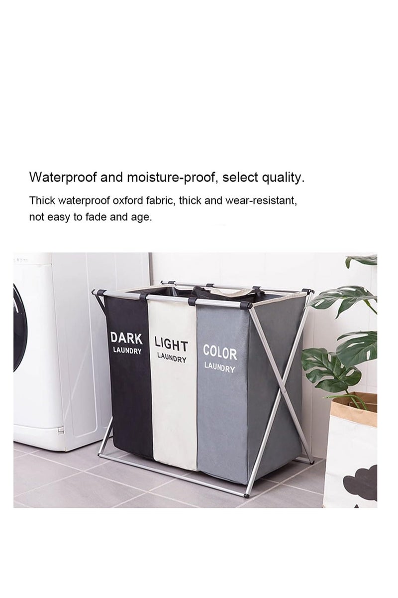 Flushrenic Laundry basket clothes hamper 135l 3 sections clothe sorter bin,foldable waterproof organizer bag with aluminum frame,washing storage dirty clothes basket for bathroom washroom bedroom - Image 4