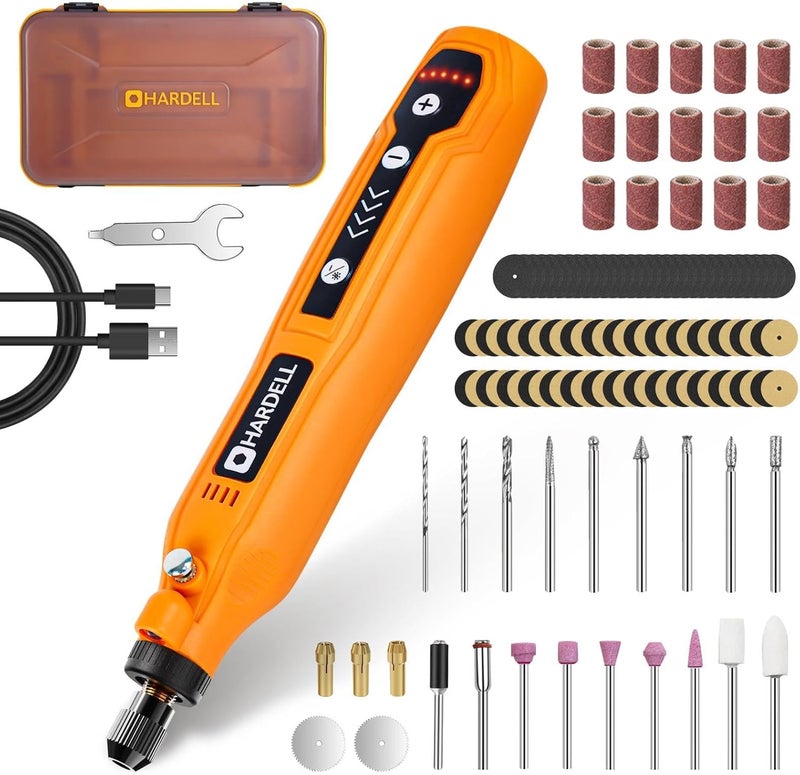 HARDELL 3.7V Cordless Rotary Tool Kit with 111 Accessories - 5-Speed Mini Power Tool, USB Rechargeable for Drilling, Sanding, Polishing, Engraving (DIY & Crafts)(Orange - Image 1
