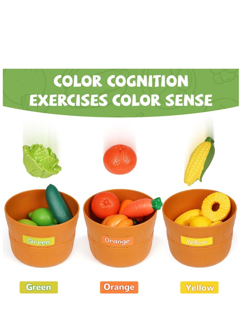 SYOSI Color Sorting Play Food Toy Set  30 Pieces Fruit and Vegetable Shapes Educational Daycare Learning Toy for Toddlers  Shape Color Recognition Sorter Kitchen Pretend Play Food Set for Kids  - Image 3