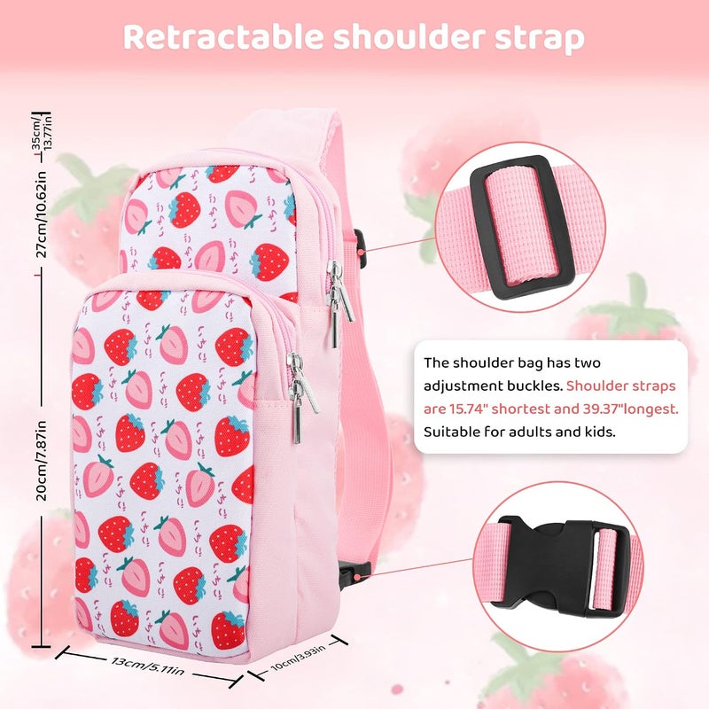 GLDRAM Travel Bag Bundle for Nintendo Switch, Cute Carrying Case for Switch Lite & Switch OLED, Shoulder Bag Accessories Kit for Switch with Game Case, Thumb Grip Caps (Pink Strawberry) - Image 3