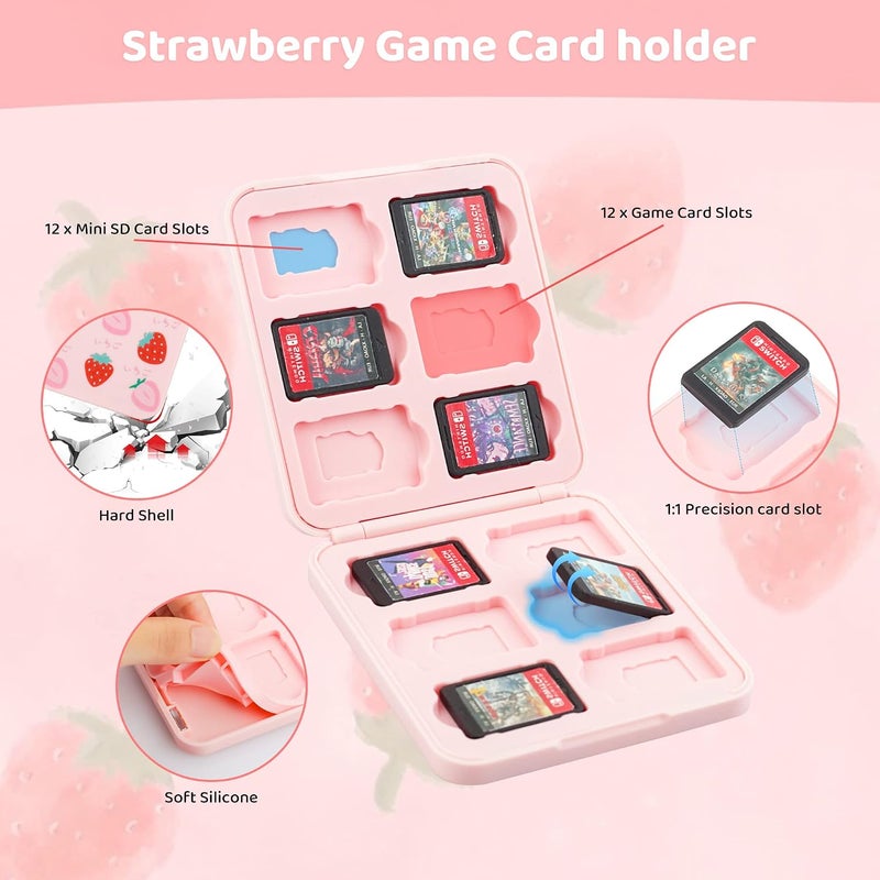 GLDRAM Travel Bag Bundle for Nintendo Switch, Cute Carrying Case for Switch Lite & Switch OLED, Shoulder Bag Accessories Kit for Switch with Game Case, Thumb Grip Caps (Pink Strawberry) - Image 4