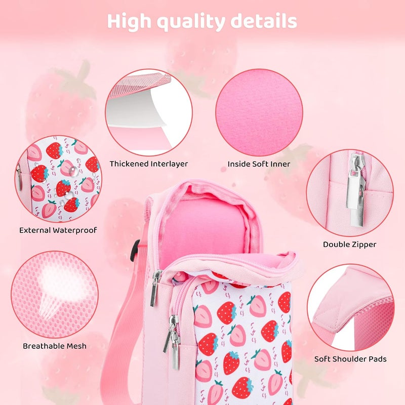 GLDRAM Travel Bag Bundle for Nintendo Switch, Cute Carrying Case for Switch Lite & Switch OLED, Shoulder Bag Accessories Kit for Switch with Game Case, Thumb Grip Caps (Pink Strawberry) - Image 2