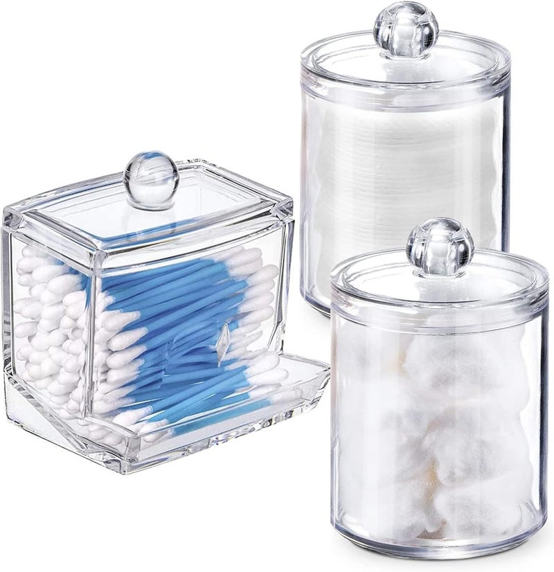 WISIEW Swab Holder Canisters with Lid, Bathroom Qtip Dispenser Apothecary Jars, Clear Plastic Cotton Ball Pad Container for Cotton Swabs, Q-Tips, Make Up Pads, Cosmetics - Image 1