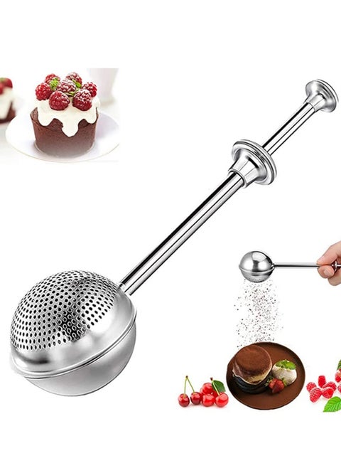 1PCS 304 Stainless Steel Powdered Sugar Shaker Duster Flour Dispenser with Spring-Operated Handle for Baking, Spices, Cocoa Rust-Proof Includes Bonus Mini Whisk
