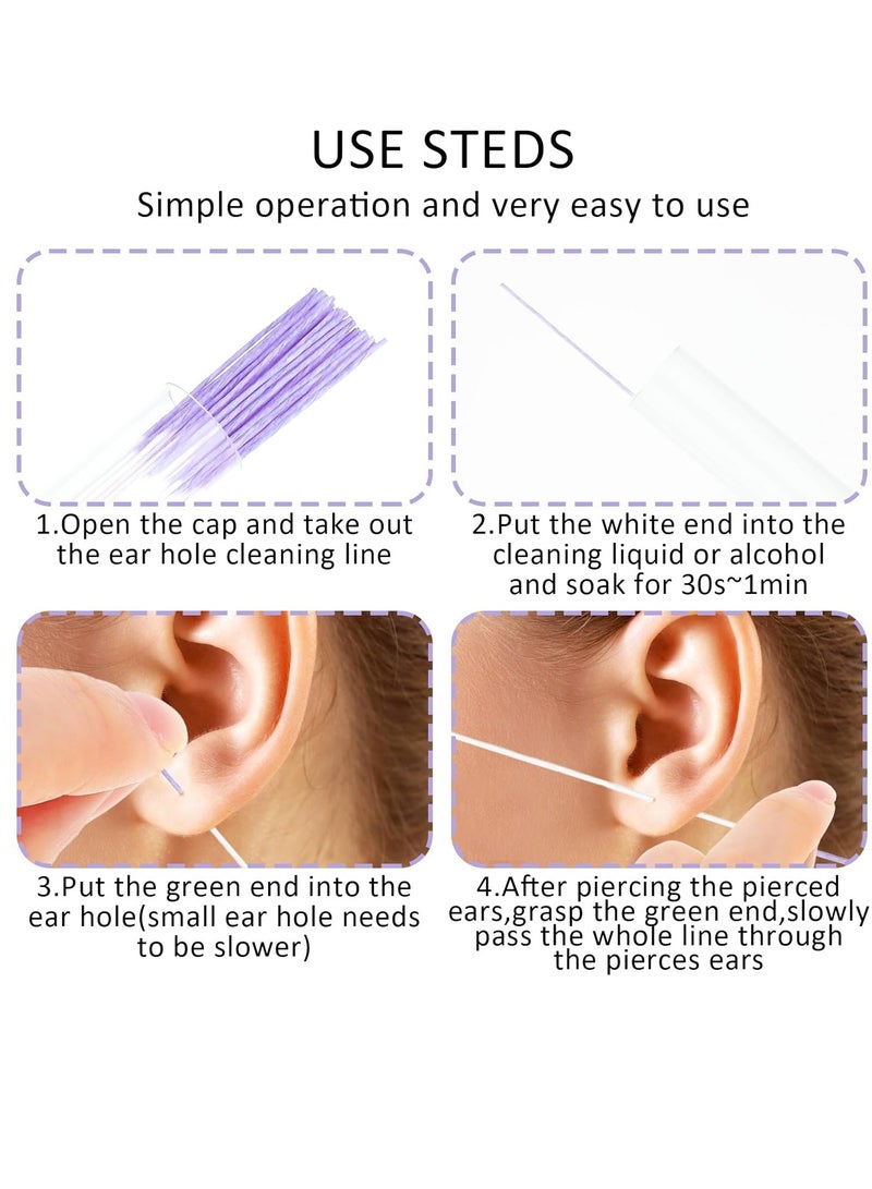 Divina 180 Pcs Ear Hole Cleaner Disposable Piercing Hole Cleaner Earring Hole Cleaner Floss Ear Piercing Floss Piercing Aftercare Piercing Cleaning Line Care Cleaning Tool Odor Removal Ear Care Kit(Purple) - Image 2