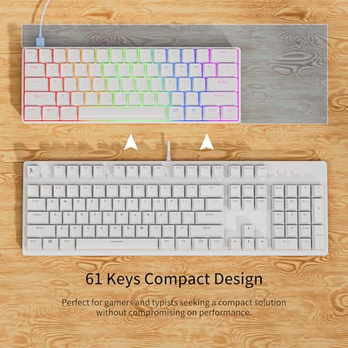 Newmen GM611 Mechanical Keyboard,Rainbow LED Backlit Gaming Wired Keyboards Compact Mini 61 Keys Portable 60 Percent Mechanical Keyboard with White Keycaps,for Windows Laptop PC Linear Red Switches - Image 4