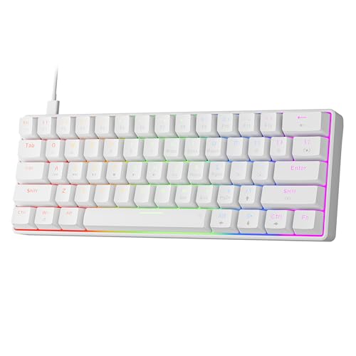 Newmen GM611 Mechanical Keyboard,Rainbow LED Backlit Gaming Wired Keyboards Compact Mini 61 Keys Portable 60 Percent Mechanical Keyboard with White Keycaps,for Windows Laptop PC Linear Red Switches - Image 1