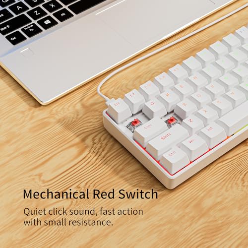 Newmen GM611 Mechanical Keyboard,Rainbow LED Backlit Gaming Wired Keyboards Compact Mini 61 Keys Portable 60 Percent Mechanical Keyboard with White Keycaps,for Windows Laptop PC Linear Red Switches - Image 2