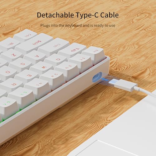 Newmen GM611 Mechanical Keyboard,Rainbow LED Backlit Gaming Wired Keyboards Compact Mini 61 Keys Portable 60 Percent Mechanical Keyboard with White Keycaps,for Windows Laptop PC Linear Red Switches - Image 5
