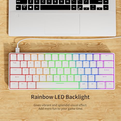 Newmen GM611 Mechanical Keyboard,Rainbow LED Backlit Gaming Wired Keyboards Compact Mini 61 Keys Portable 60 Percent Mechanical Keyboard with White Keycaps,for Windows Laptop PC Linear Red Switches - Image 3