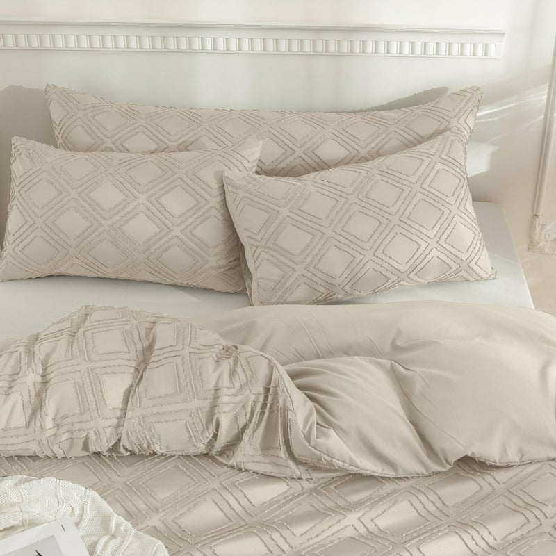 JELLYMONI 2 Pack Cream Grey Pillowcases King Size  Soft Microfiber Geometric Tufted Pillow Covers with Envelope Closure (Pillows are not Included) - Image 4