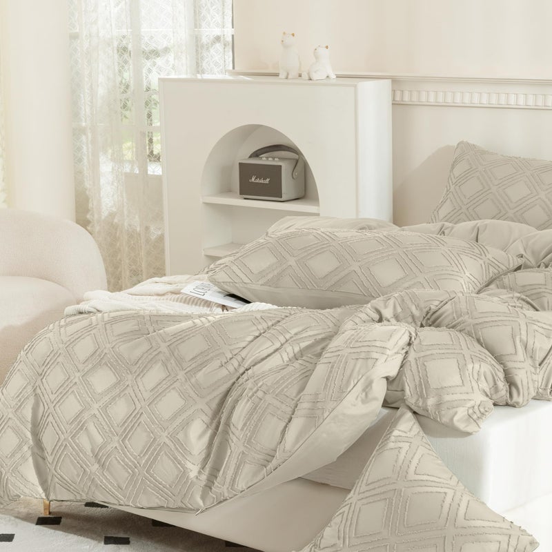 JELLYMONI 2 Pack Cream Grey Pillowcases King Size  Soft Microfiber Geometric Tufted Pillow Covers with Envelope Closure (Pillows are not Included) - Image 3