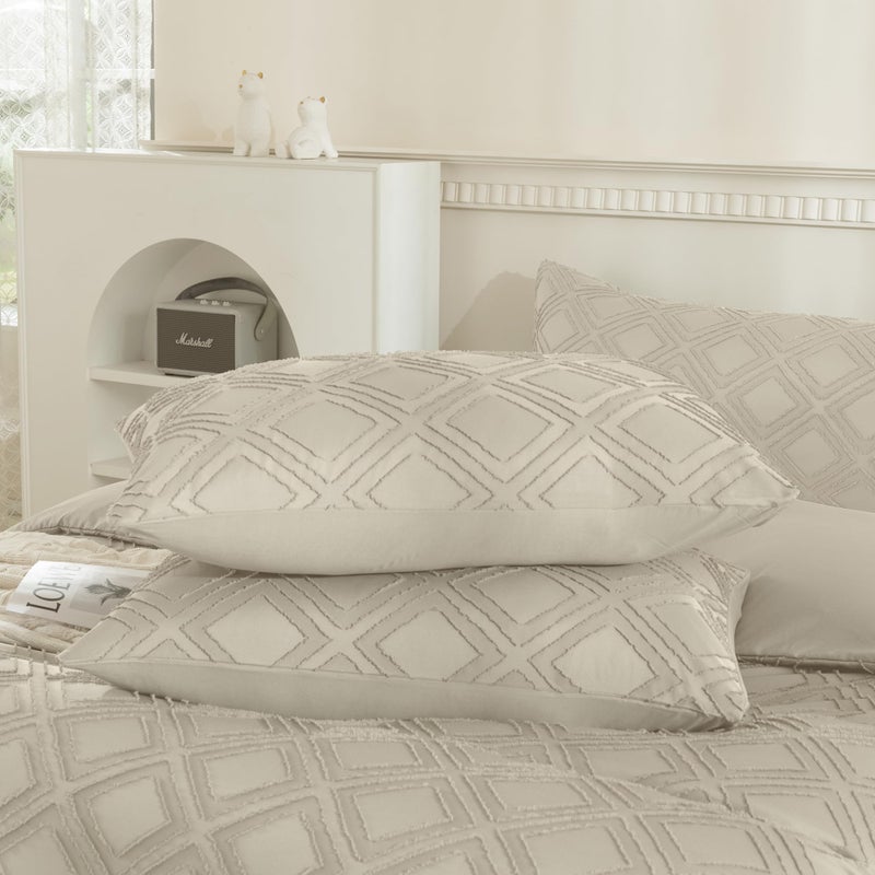 JELLYMONI 2 Pack Cream Grey Pillowcases King Size  Soft Microfiber Geometric Tufted Pillow Covers with Envelope Closure (Pillows are not Included) - Image 5